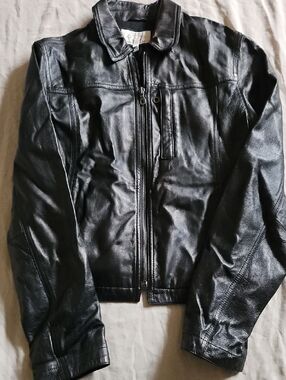 Giorgio Armani Black Leather Bomber Jacket